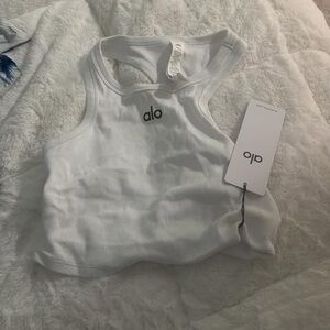 Alo White Ribbed Tank Top